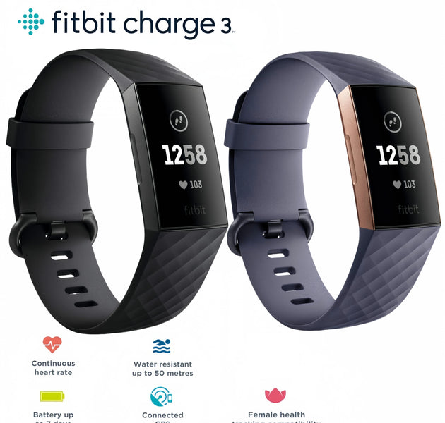 Fitbit Charge 3 Fitness Tracker Smart Watch Heart Rate Monitor Sleep Steps Exercise Waterproof Band for Men Women Health Sports