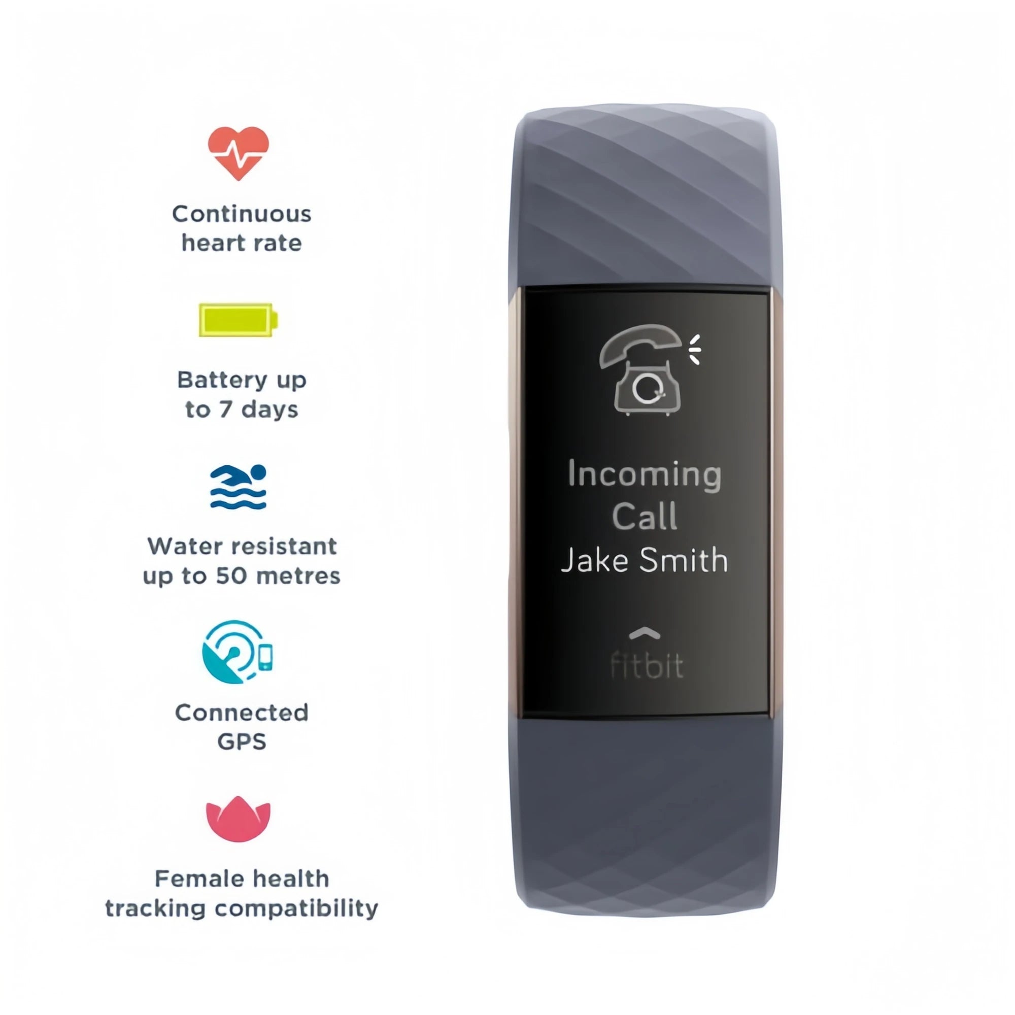 Fitbit Charge 3 Fitness Tracker Smart Watch Heart Rate Monitor Sleep Steps Exercise Waterproof Band for Men Women Health Sports