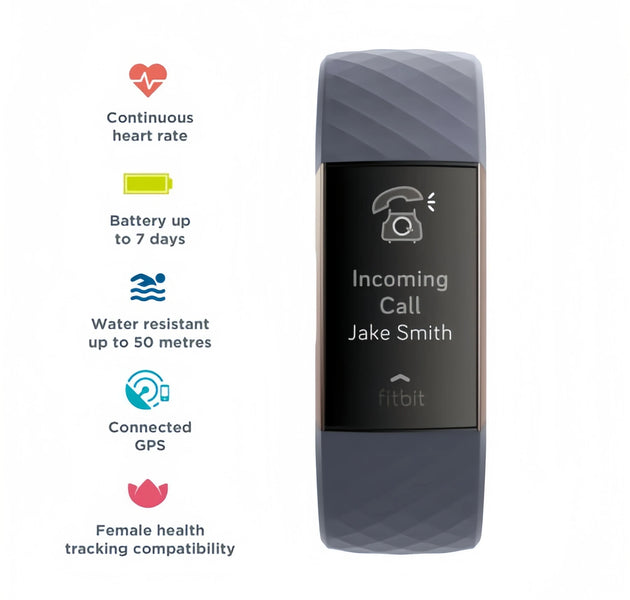 Fitbit Charge 3 Fitness Tracker Smart Watch Heart Rate Monitor Sleep Steps Exercise Waterproof Band for Men Women Health Sports