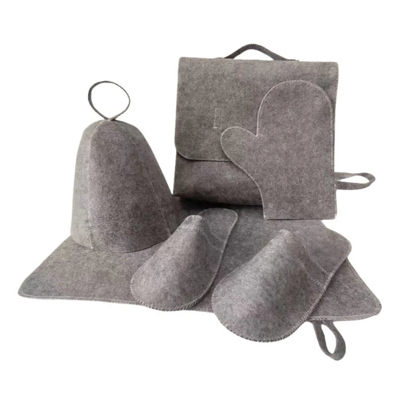 Set of 5 Sauna Hat Mat Glove Slippers Sauna Bag Japanese Russian Banya Sauna Set