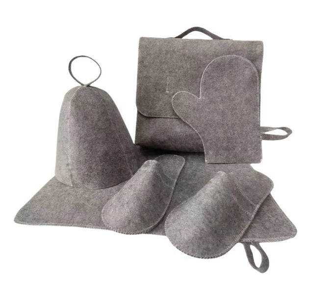 Set of 5 Sauna Hat Mat Glove Slippers Sauna Bag Japanese Russian Banya Sauna Set