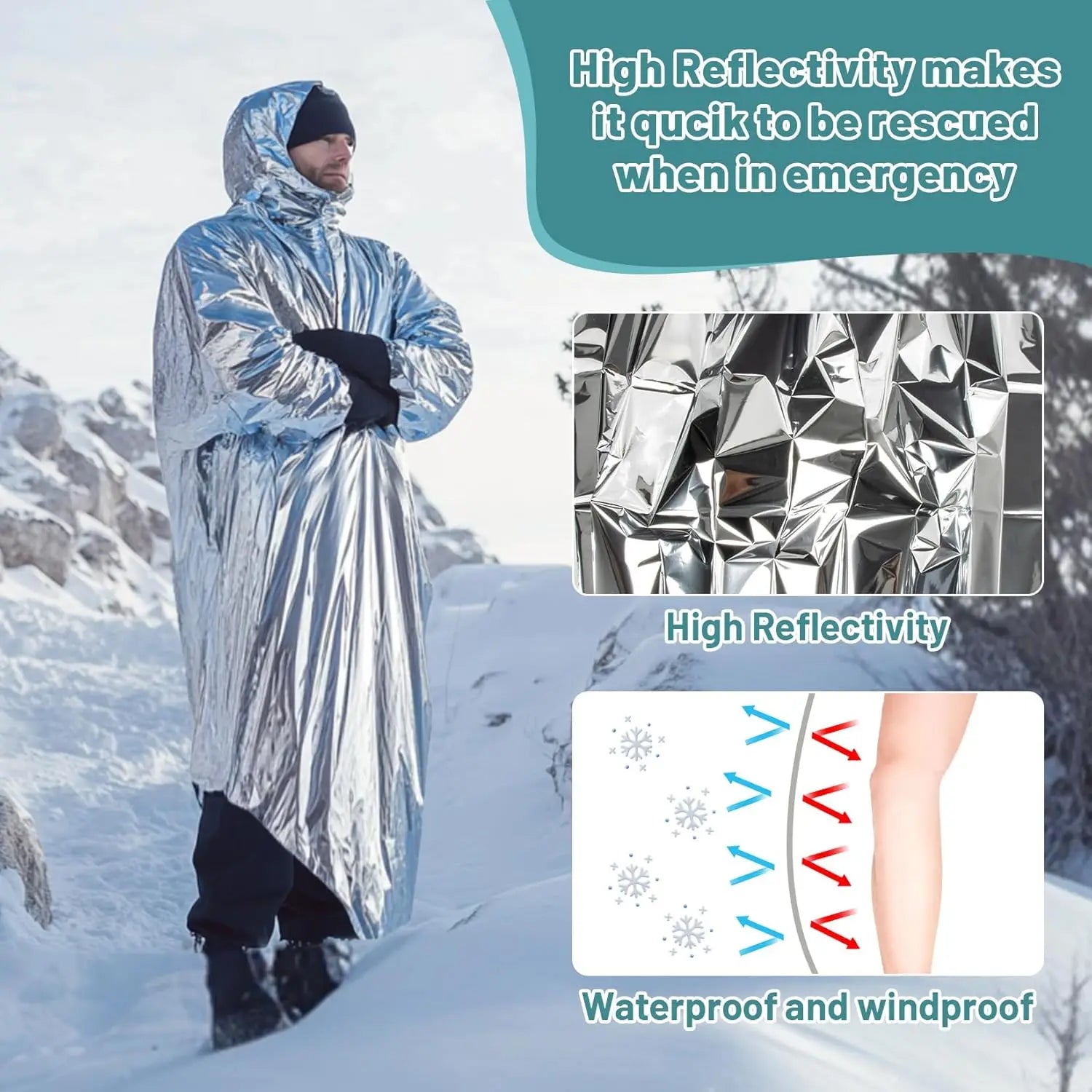 4-Pack Thermal Emergency Blankets, 130x210cm Large Insulating Rescue Sheet for Outdoor Camping, Hiking, Car Survival Kit