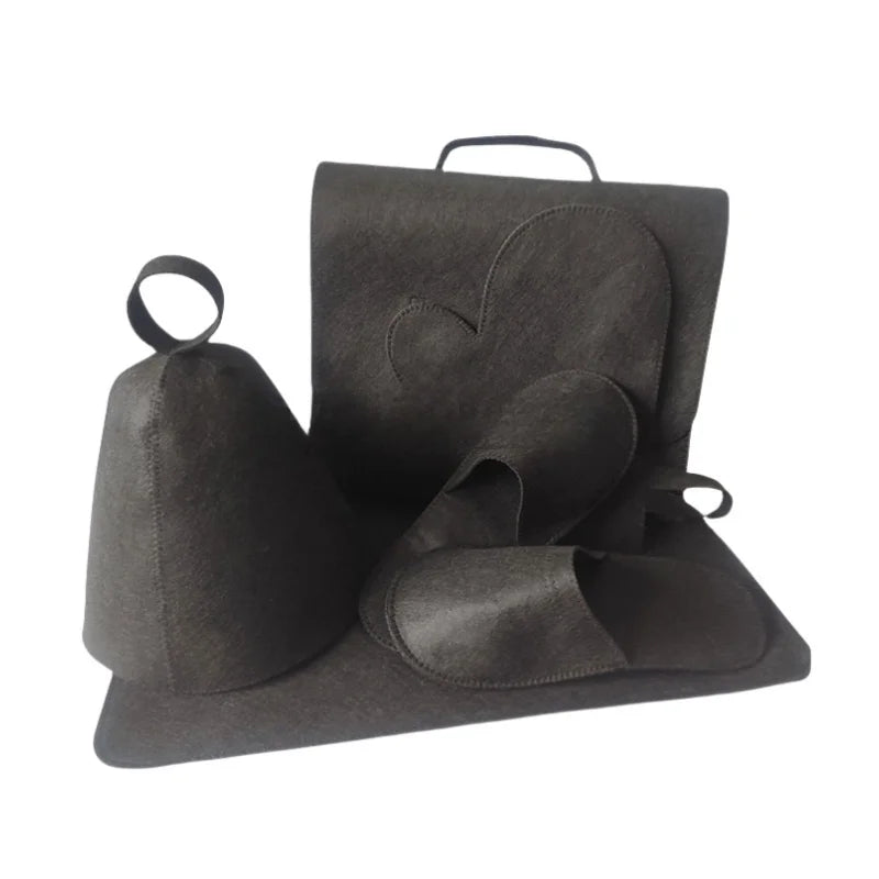 Set of 5 Sauna Hat Mat Glove Slippers Sauna Bag Japanese Russian Banya Sauna Set