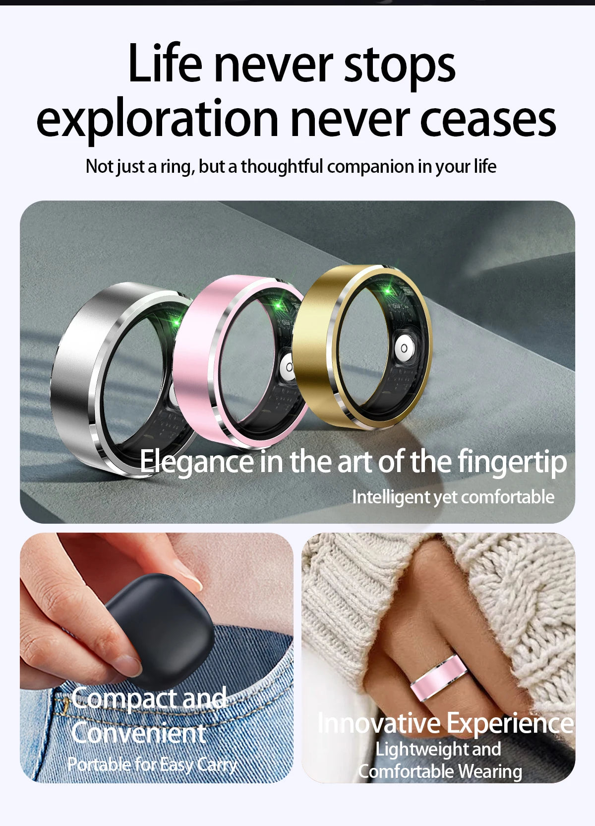 New Smart Fitness Ring with Gesture Control,Heart rate,Blood oxygen,Blood pressureSleep,Steps,Distance,Calories For Android IOS