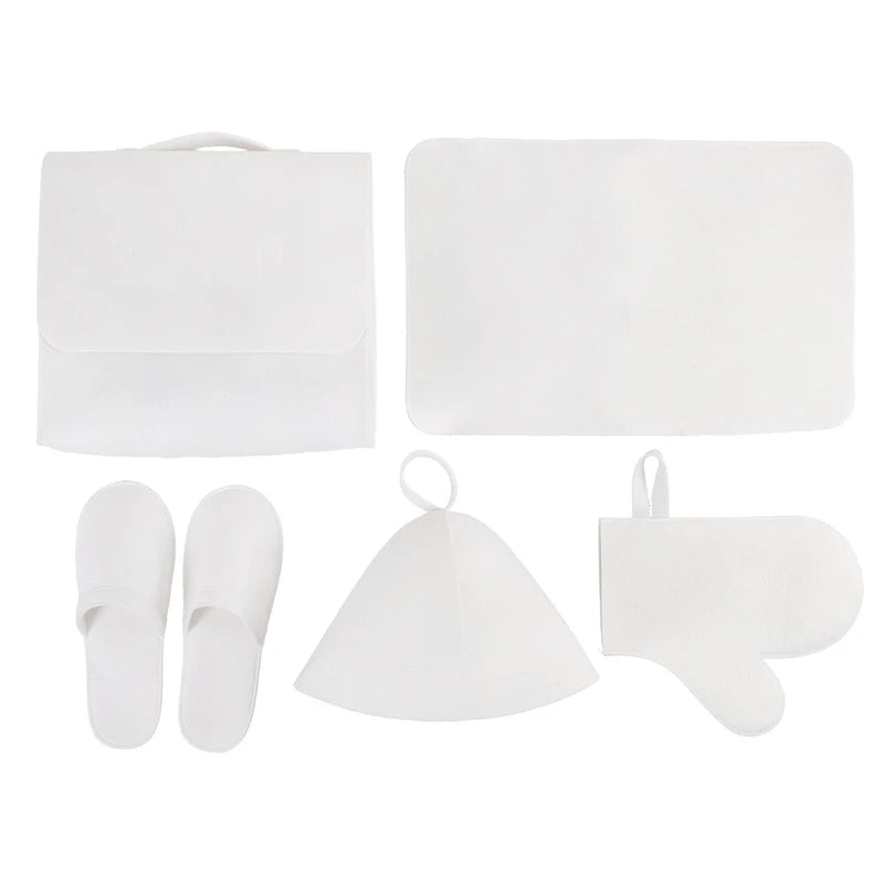 Set of 5 Sauna Hat Mat Glove Slippers Sauna Bag Japanese Russian Banya Sauna Set