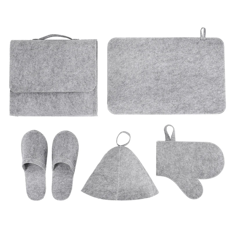 Set of 5 Sauna Hat Mat Glove Slippers Sauna Bag Japanese Russian Banya Sauna Set