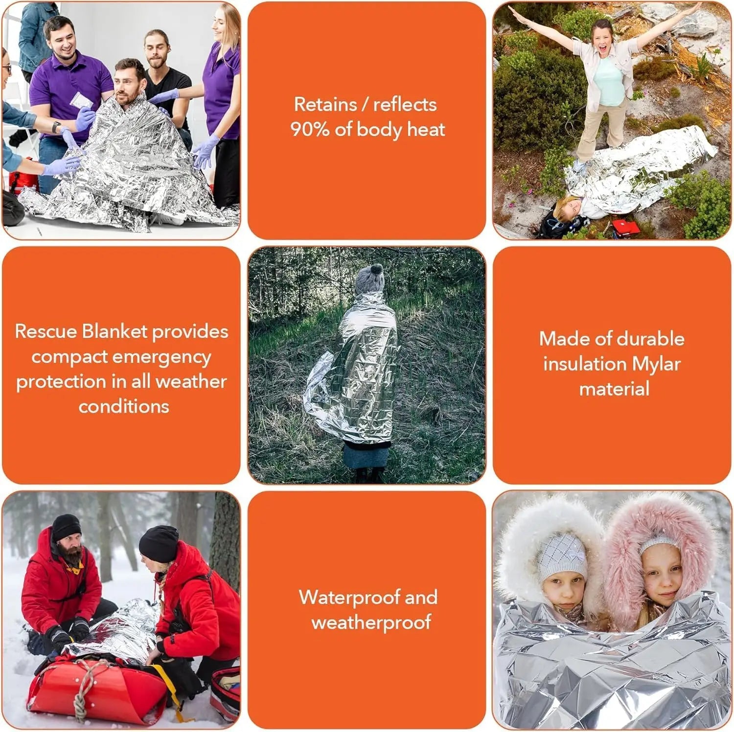 4-Pack Thermal Emergency Blankets, 130x210cm Large Insulating Rescue Sheet for Outdoor Camping, Hiking, Car Survival Kit