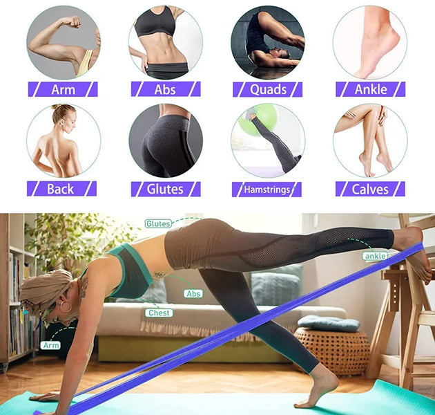 Resistance Bands Set TPE Elastic Band 4 Resistance Levels Exercise Workout Recovery Fitness Yoga Pilates Rehab Strength Training