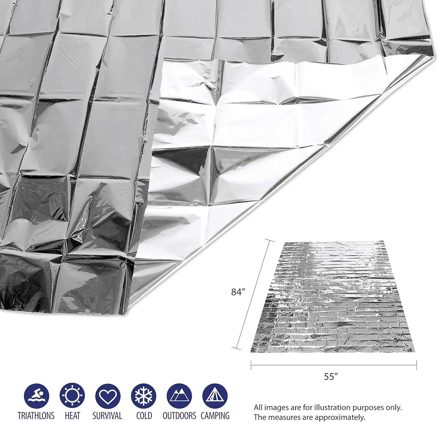 4-Pack Thermal Emergency Blankets, 130x210cm Large Insulating Rescue Sheet for Outdoor Camping, Hiking, Car Survival Kit