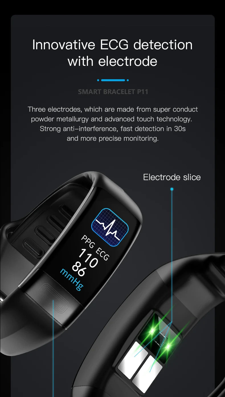 ECG+PPG Smart Wristband Fitness Tracker for Women Men Calorie Blood Pressure Waterproof Sport Smartband Health Smartwatch