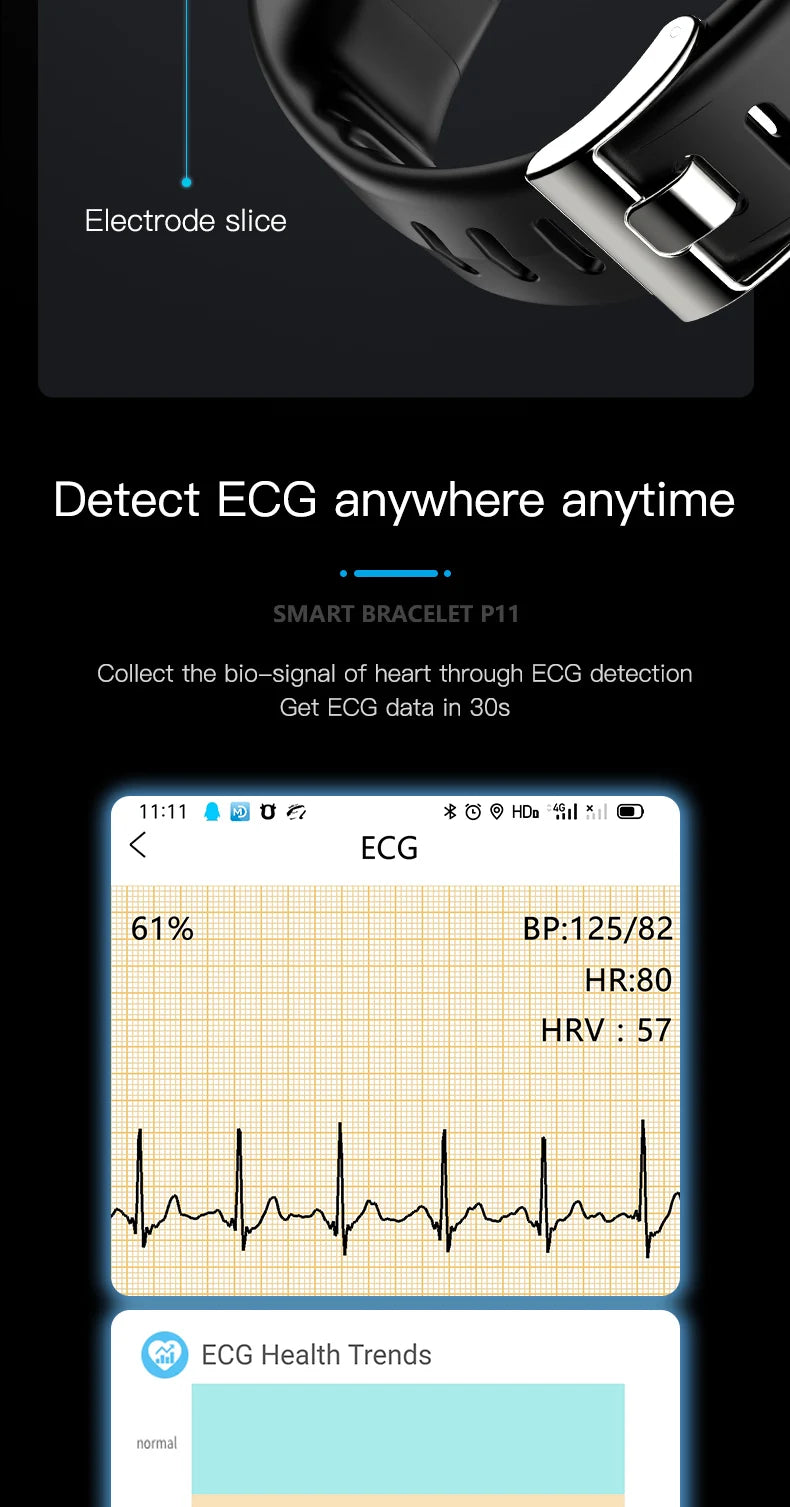 ECG+PPG Smart Wristband Fitness Tracker for Women Men Calorie Blood Pressure Waterproof Sport Smartband Health Smartwatch