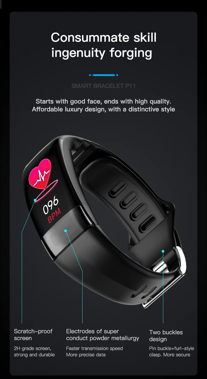 ECG+PPG Smart Wristband Fitness Tracker for Women Men Calorie Blood Pressure Waterproof Sport Smartband Health Smartwatch