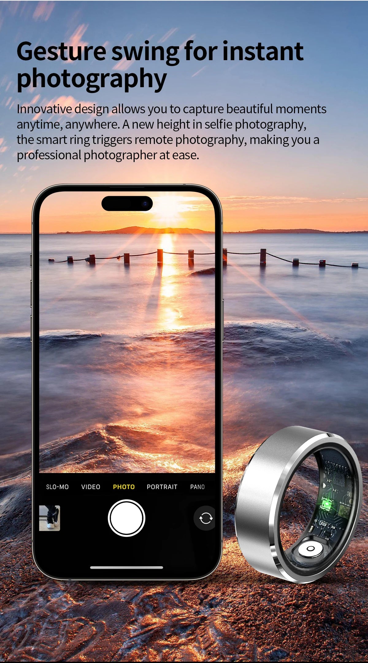 New Smart Fitness Ring with Gesture Control,Heart rate,Blood oxygen,Blood pressureSleep,Steps,Distance,Calories For Android IOS