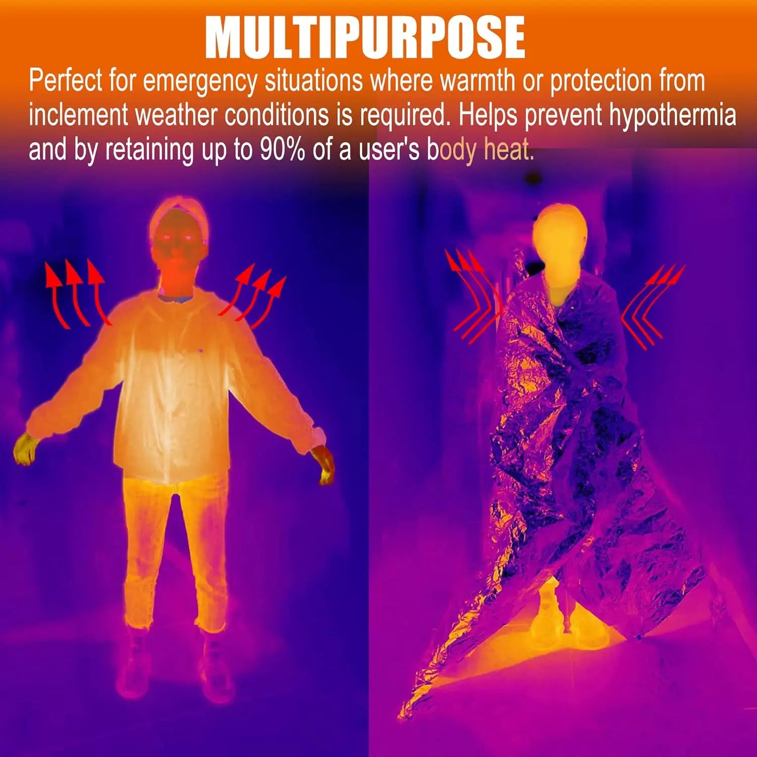 4-Pack Thermal Emergency Blankets, 130x210cm Large Insulating Rescue Sheet for Outdoor Camping, Hiking, Car Survival Kit